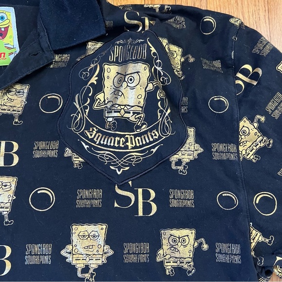 JH Design Spongebob black Gold Polo Sz XXL Shirt Nickelodeon All Over Print - Picture 2 of 6